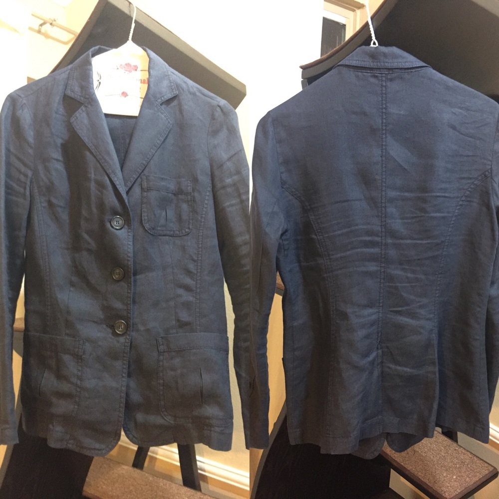 Dark blue linen blazer - Picture 3 of 7